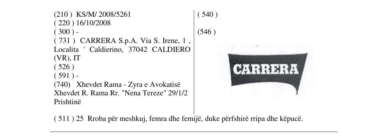 Zëri i markës CARRERA në buletin