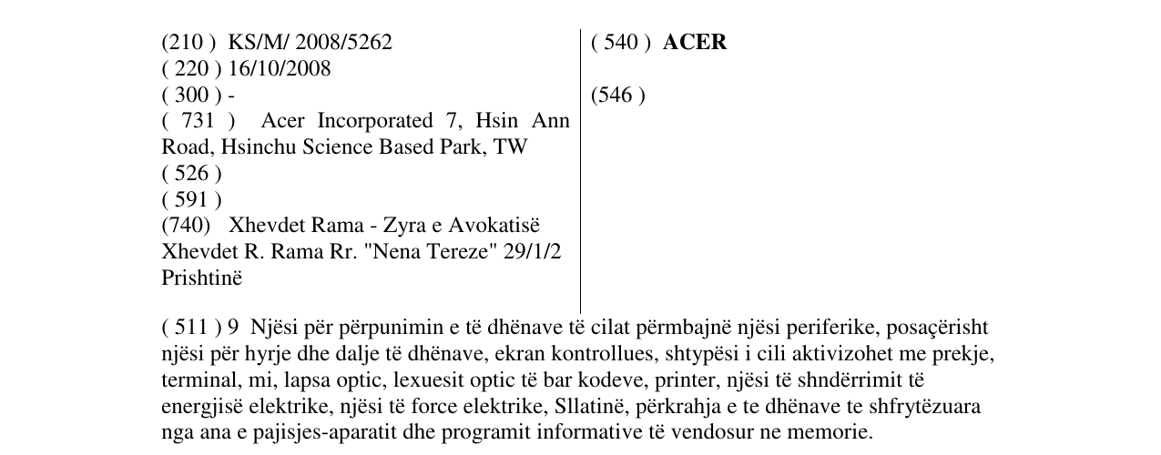 Zëri i markës ACER në buletin