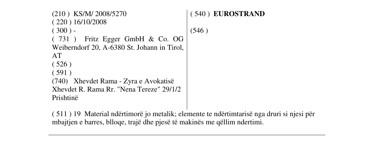 Zëri i markës EUROSTRAND në buletin