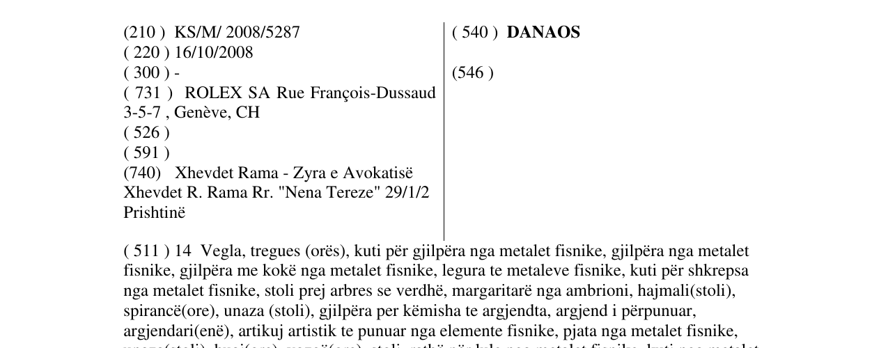 Zëri i markës DANAOS në buletin