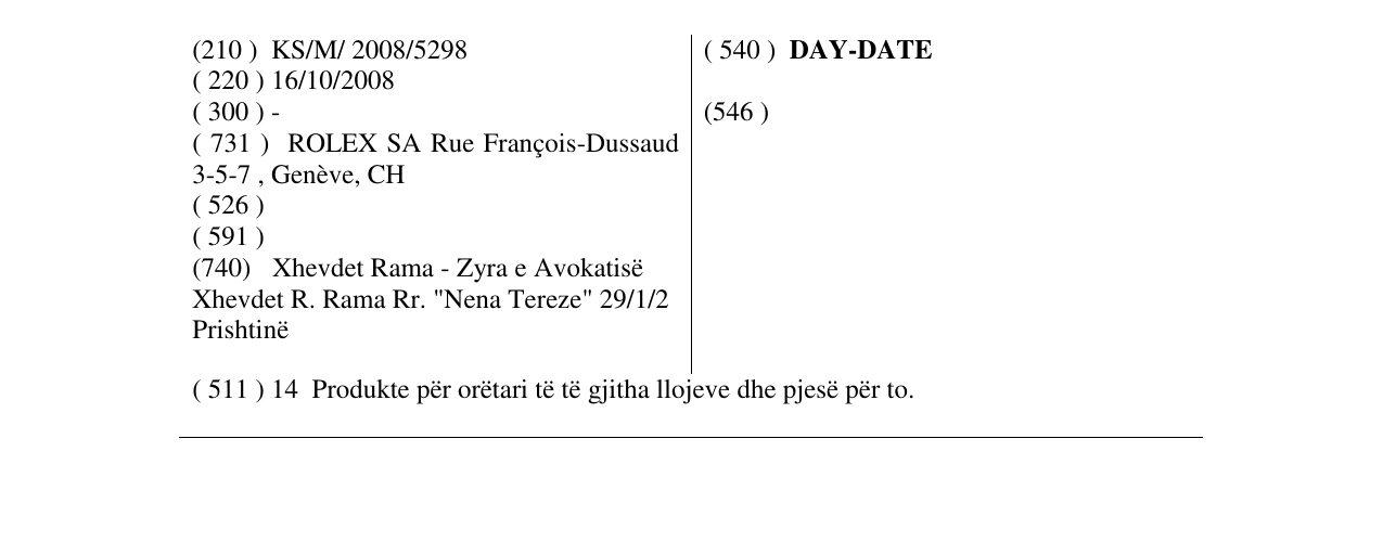 Zëri i markës DAY-DATE në buletin