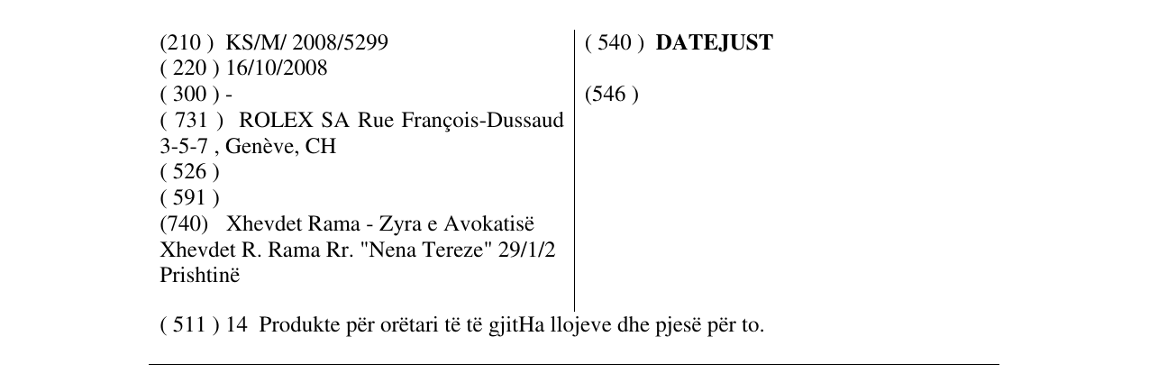 Zëri i markës DATEJUST në buletin