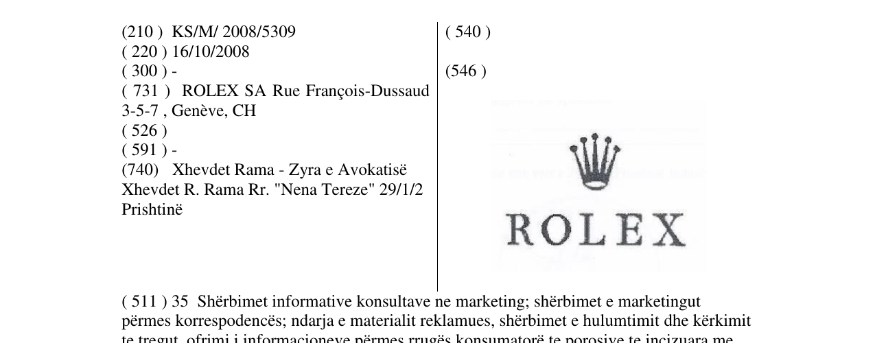 Zëri i markës ROLEX në buletin