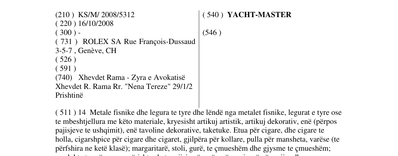 Zëri i markës YACHT-MASTER në buletin