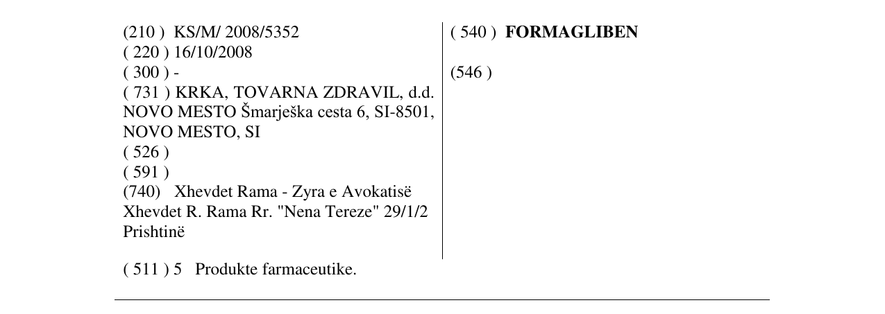 Zëri i markës FORMAGLIBEN në buletin
