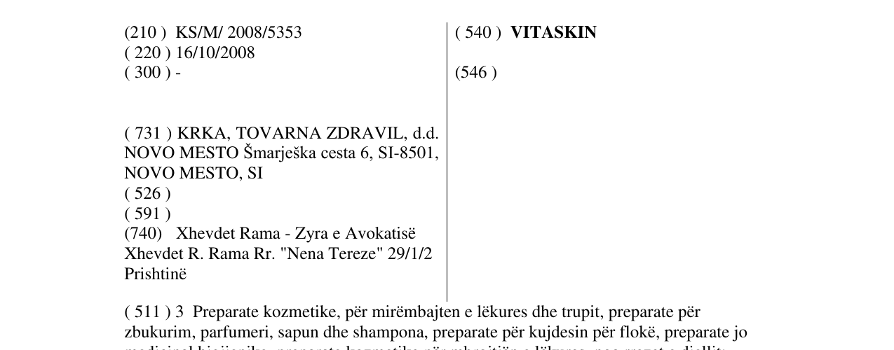Zëri i markës VITASKIN në buletin