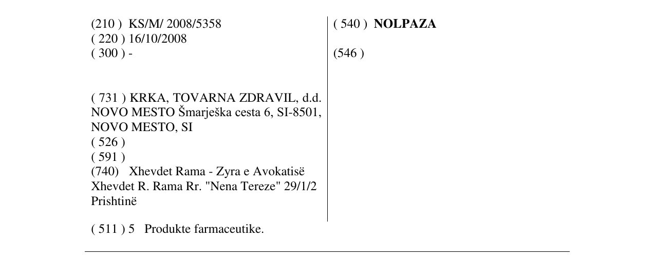 Zëri i markës NOLPAZA në buletin