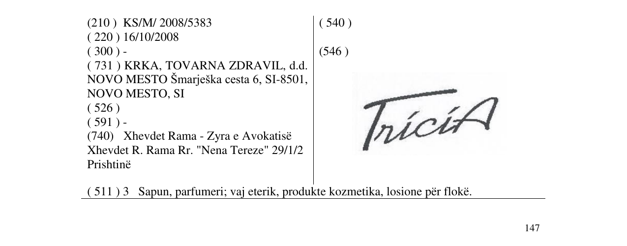 Zëri i markës TRICIA në buletin