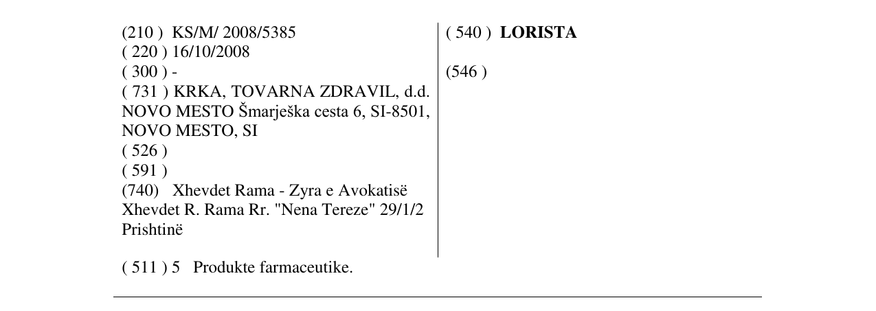 Zëri i markës LORISTA në buletin