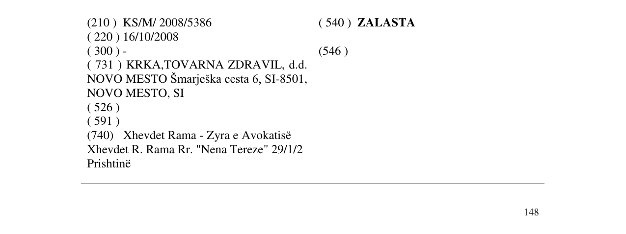 Zëri i markës ZALASTA në buletin