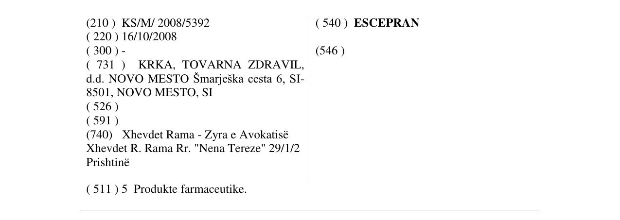 Zëri i markës ESCEPRAN në buletin