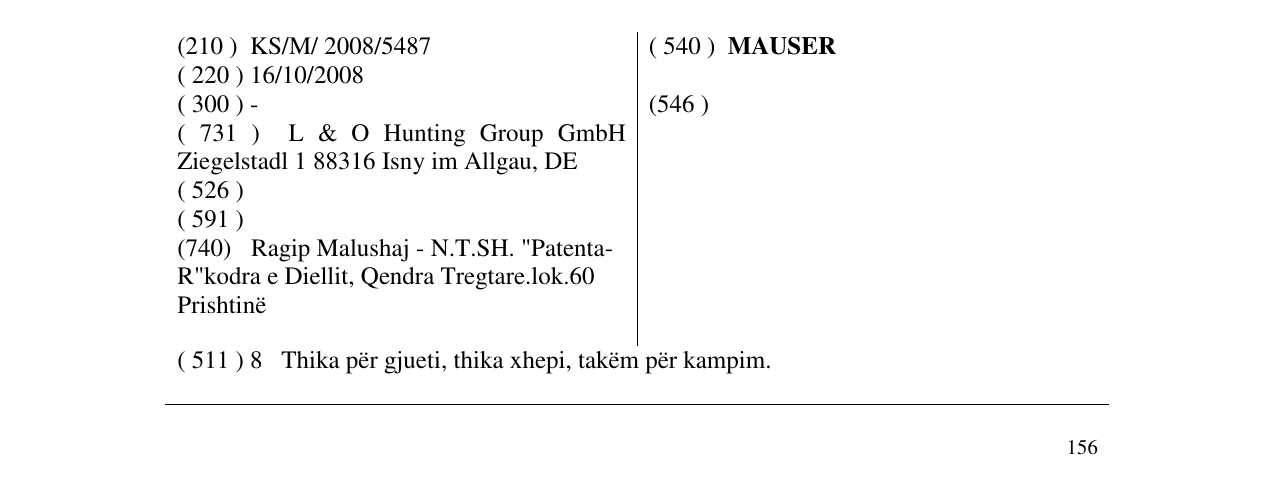 Zëri i markës MAUSER në buletin
