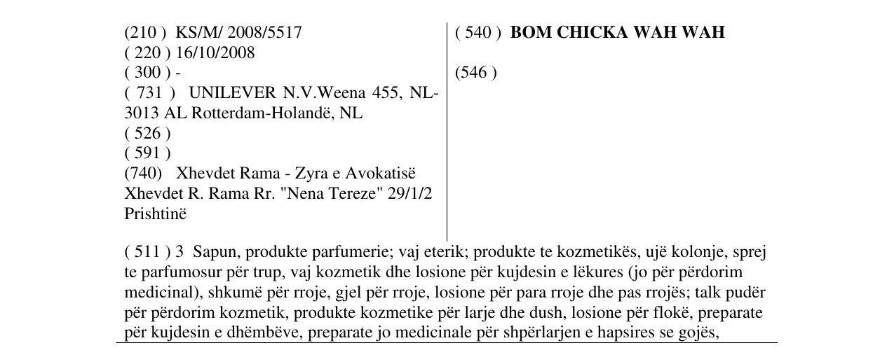 Zëri i markës BOM CHICKA WAH WAH në buletin
