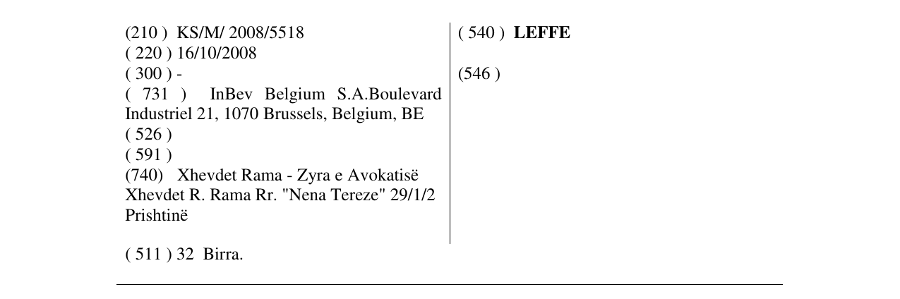 Zëri i markës LEFFE në buletin