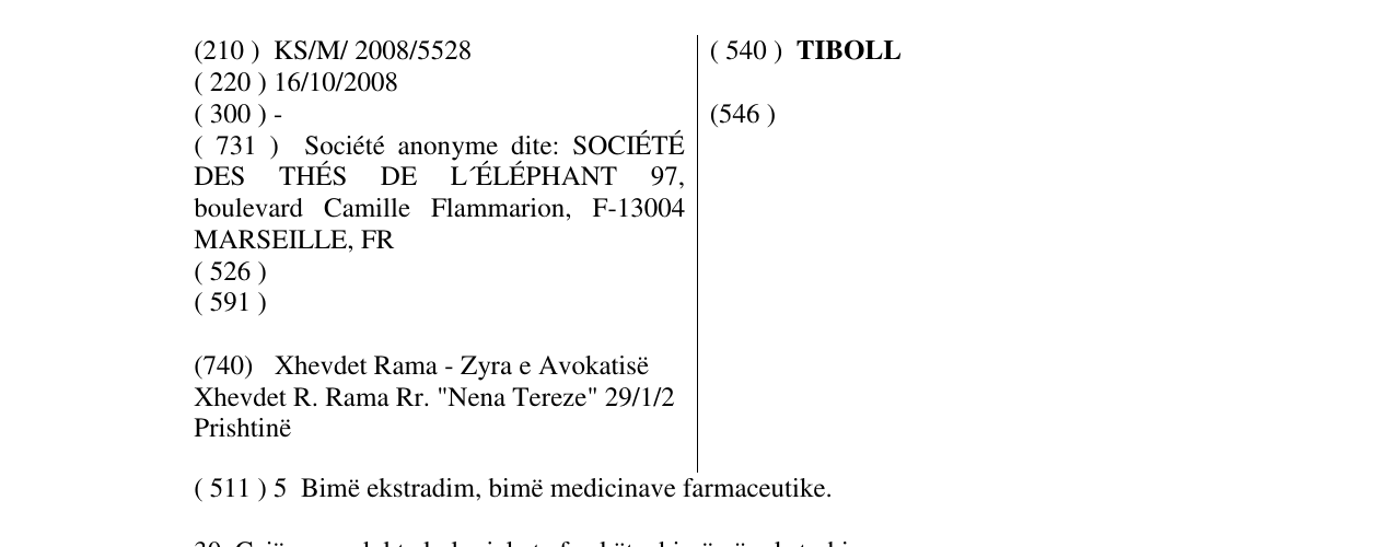 Zëri i markës TIBOLL në buletin