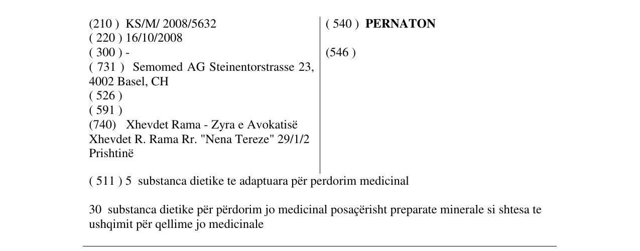 Zëri i markës PERNATON në buletin