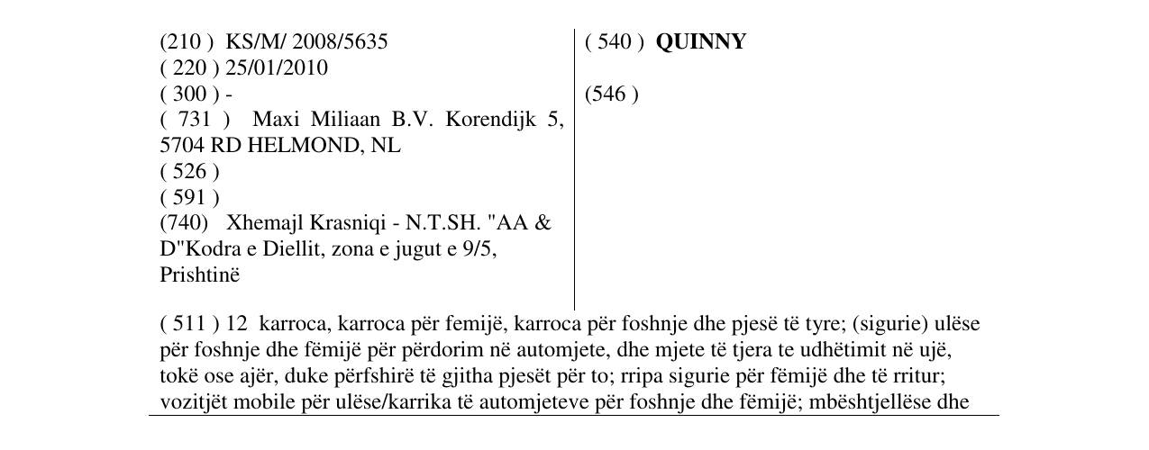 Zëri i markës QUINNY në buletin