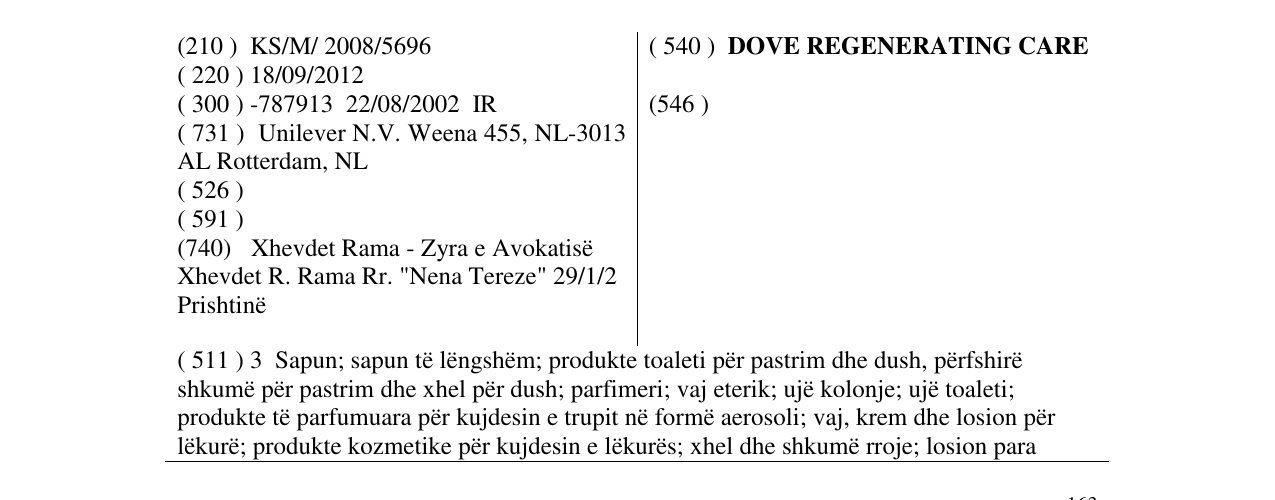 Zëri i markës DOVE REGENERATING CARE në buletin