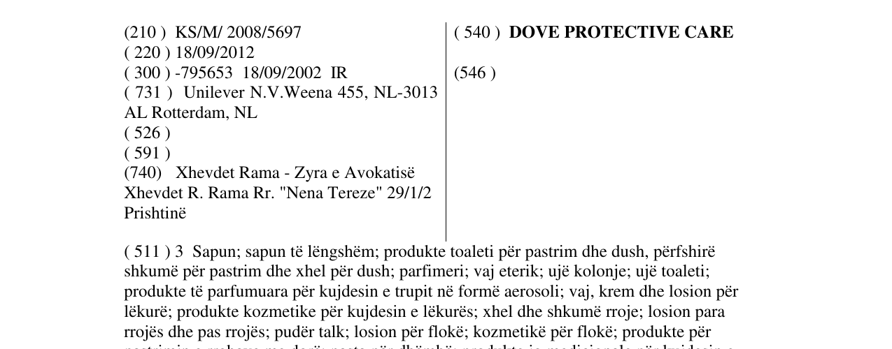Zëri i markës DOVE PROTECTIVE CARE në buletin