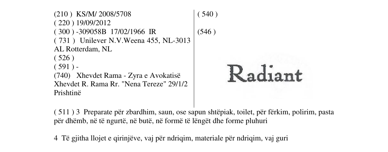 Zëri i markës RADIANT në buletin