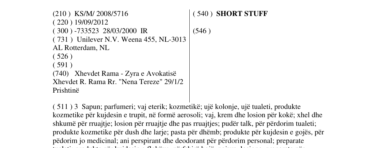 Zëri i markës SHORT STUFF në buletin