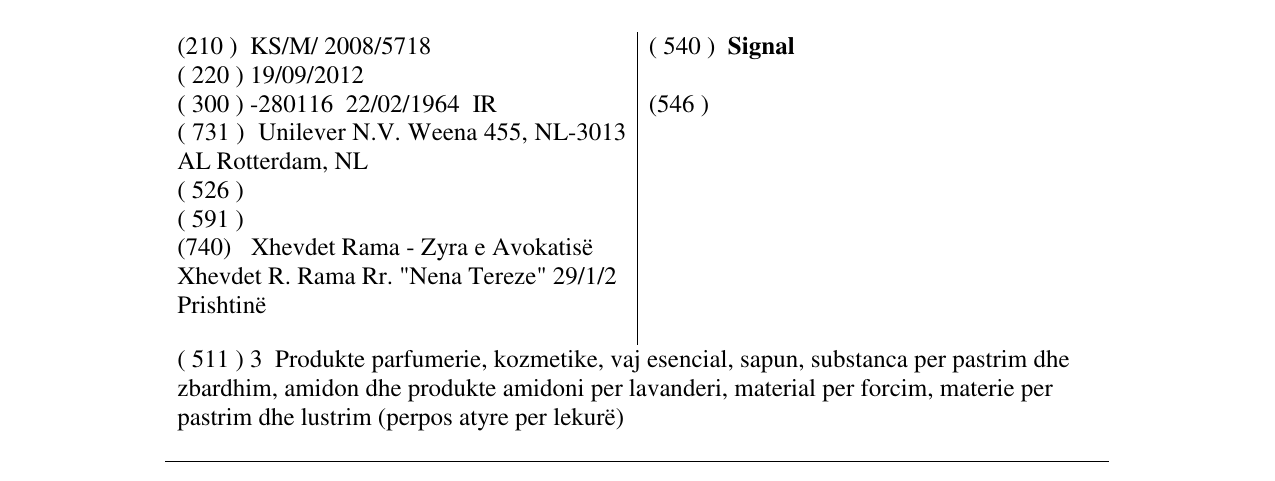 Zëri i markës Signal në buletin