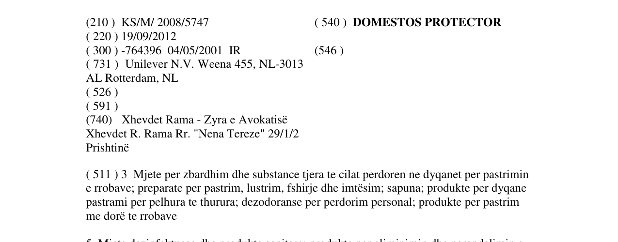 Zëri i markës DOMESTOS PROTECTOR në buletin