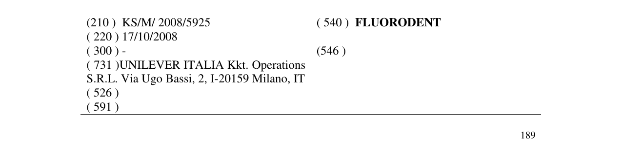 Zëri i markës FLUORODENT në buletin