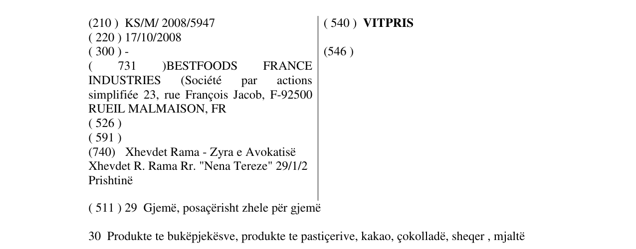 Zëri i markës VITPRIS në buletin