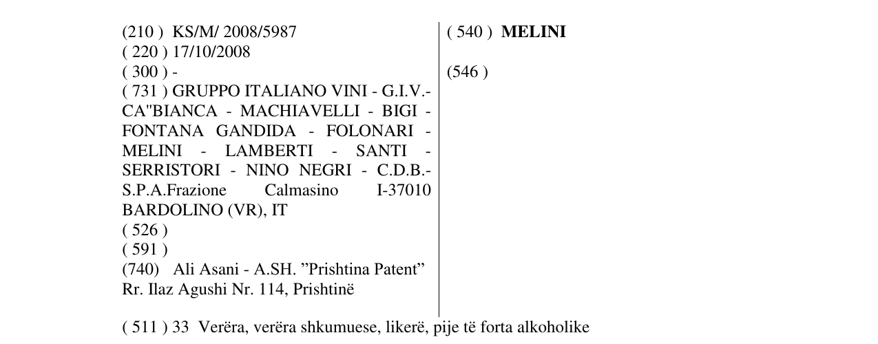 Zëri i markës MELINI në buletin
