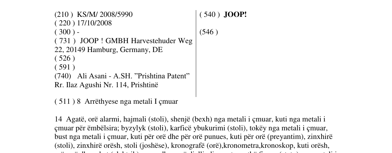 Zëri i markës JOOP! në buletin