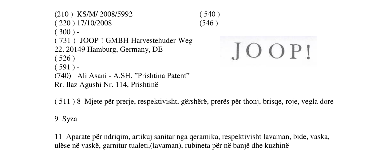 Zëri i markës JOOP! në buletin