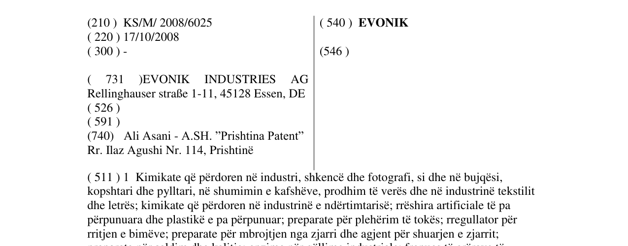Zëri i markës EVONIK në buletin