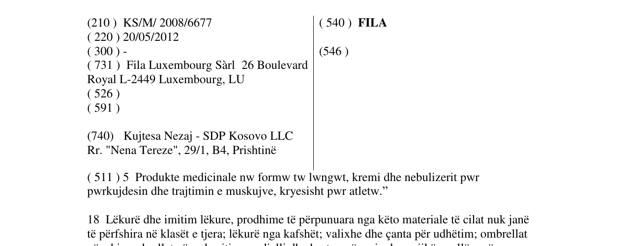 Zëri i markës FILA në buletin
