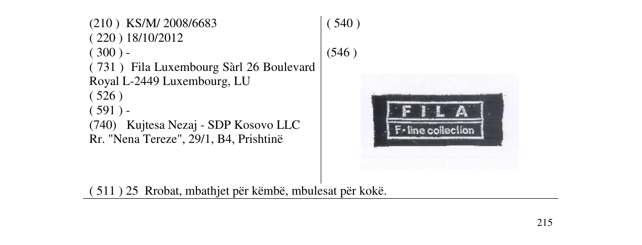 Zëri i markës FILA në buletin
