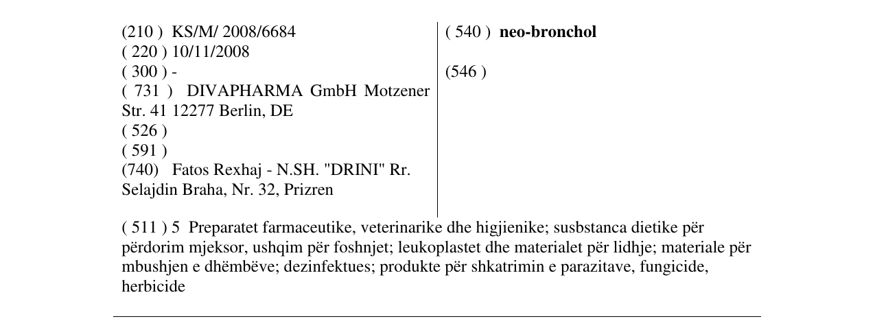 Zëri i markës neo-bronchol në buletin