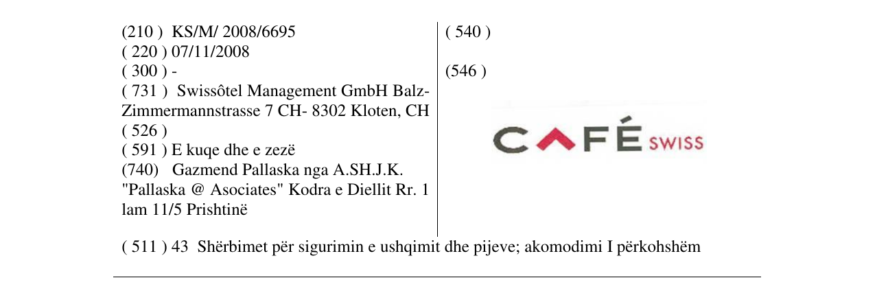Zëri i markës CAFÉ SWISS në buletin