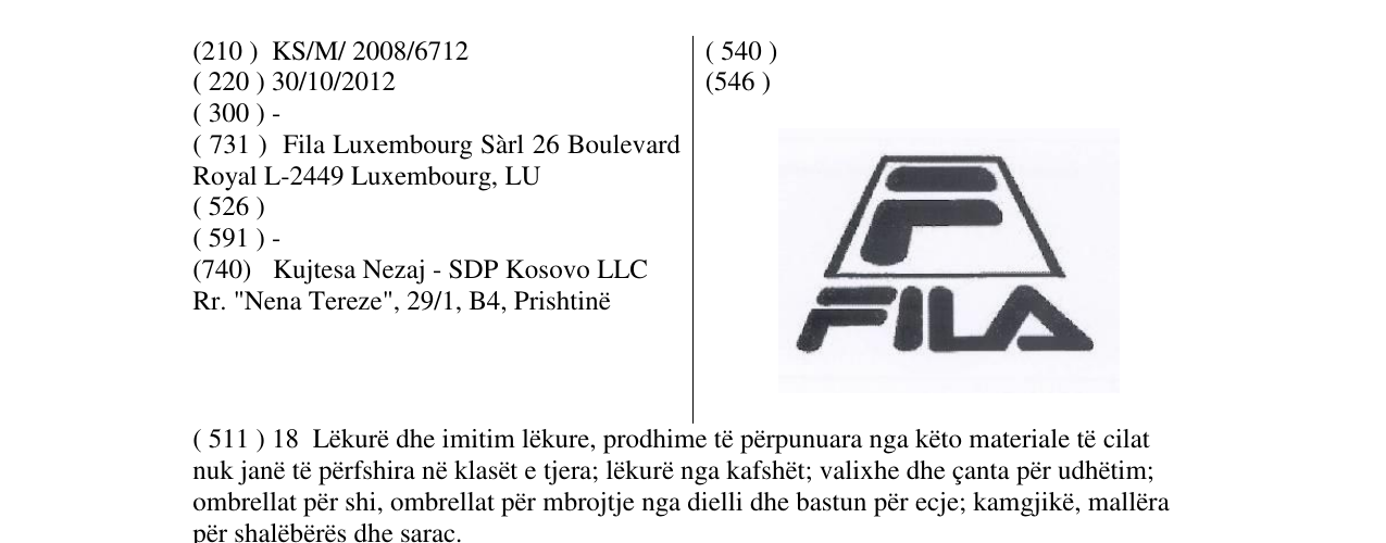 Zëri i markës FILA në buletin