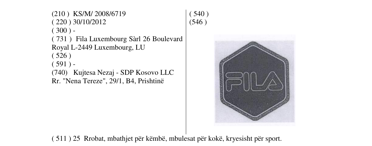 Zëri i markës FILA në buletin