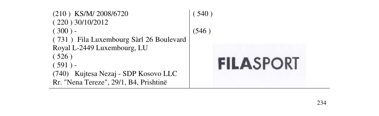 Zëri i markës FILA SPORT në buletin