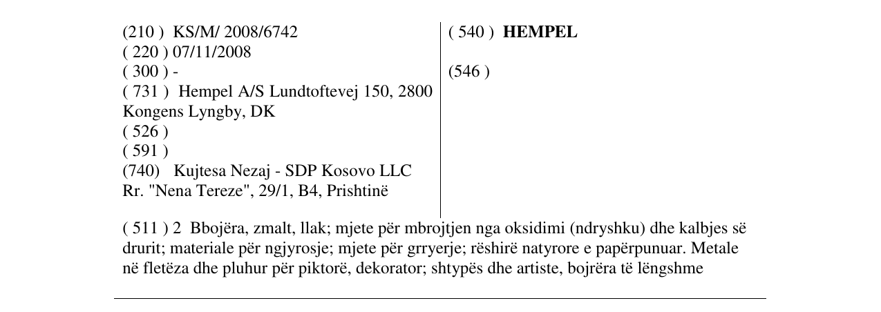 Zëri i markës HEMPEL në buletin