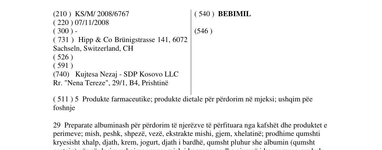 Zëri i markës BEBIMIL në buletin