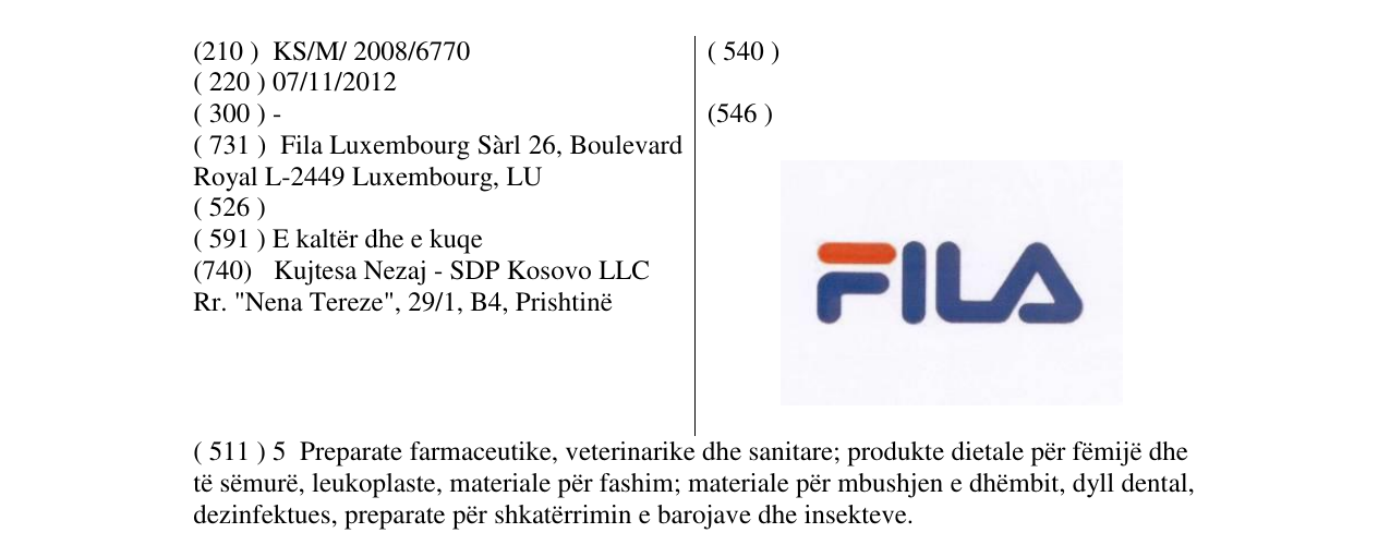 Zëri i markës FILA në buletin