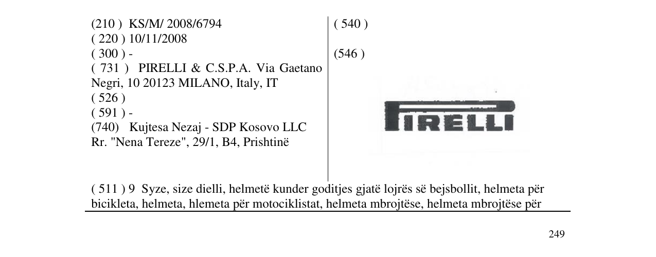 Zëri i markës PIRELLI në buletin