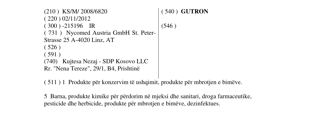 Zëri i markës GUTRON në buletin