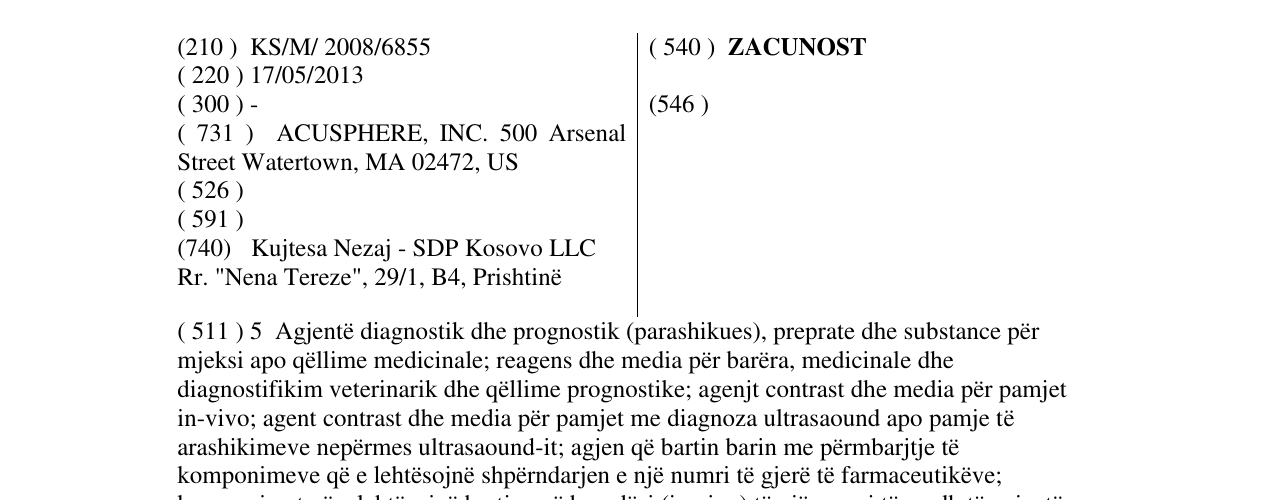 Zëri i markës ZACUNOST në buletin