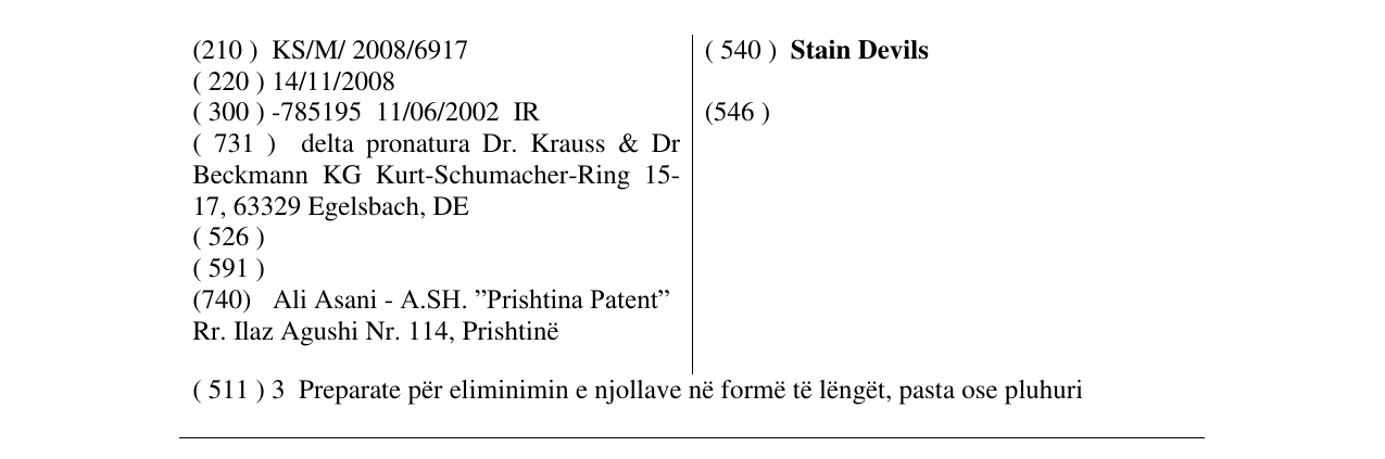 Zëri i markës Stain Devils në buletin