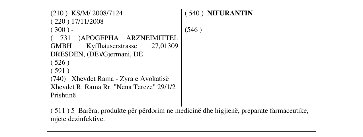 Zëri i markës NIFURANTIN në buletin
