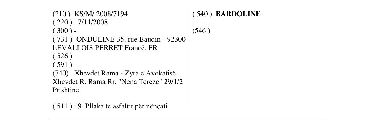 Zëri i markës BARDOLINE në buletin