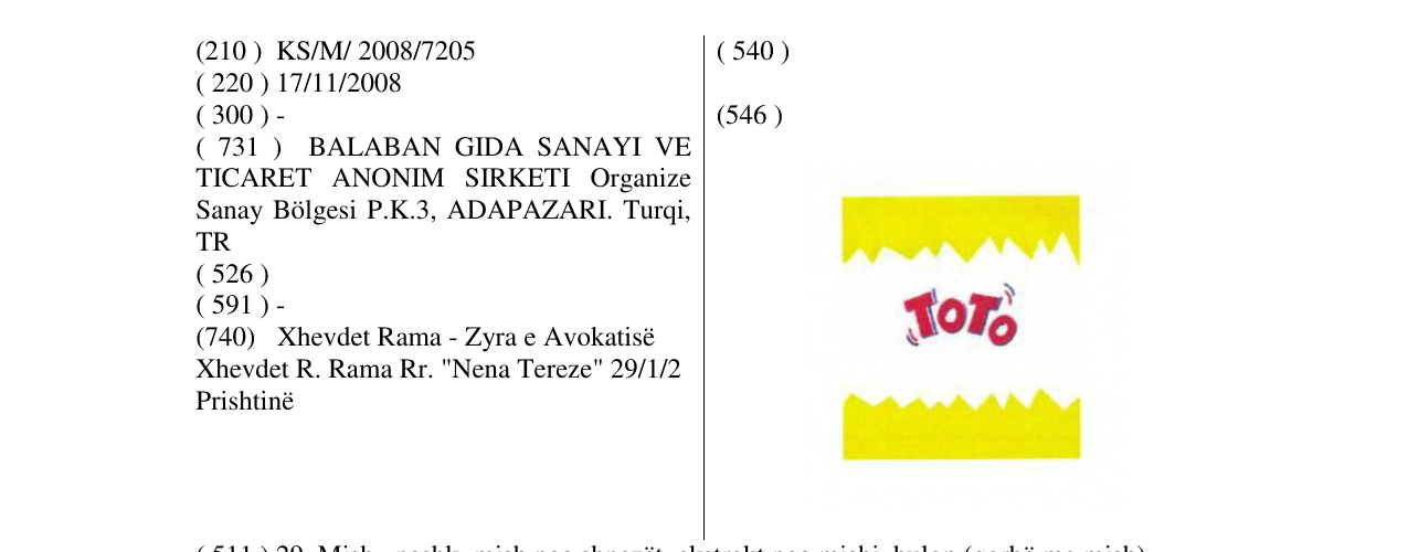Zëri i markës TOTO në buletin